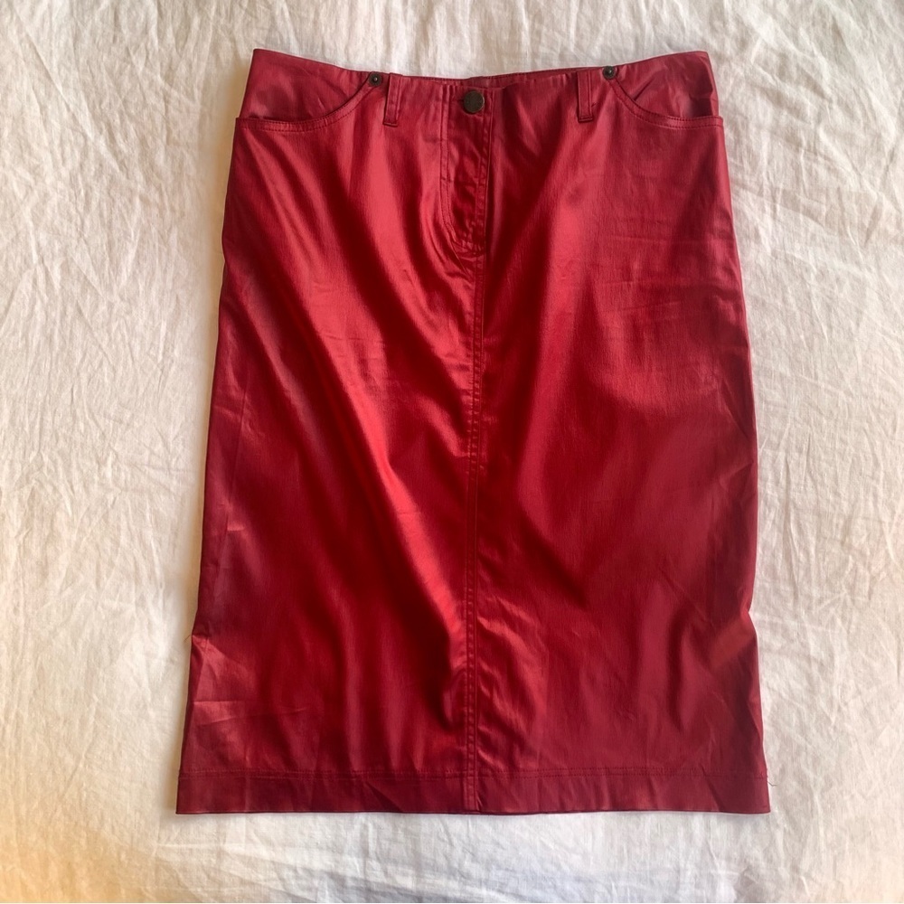 Vintage Plein Sud Jeans Satin Shiny Knee Length Pencil Straight Skirt Red